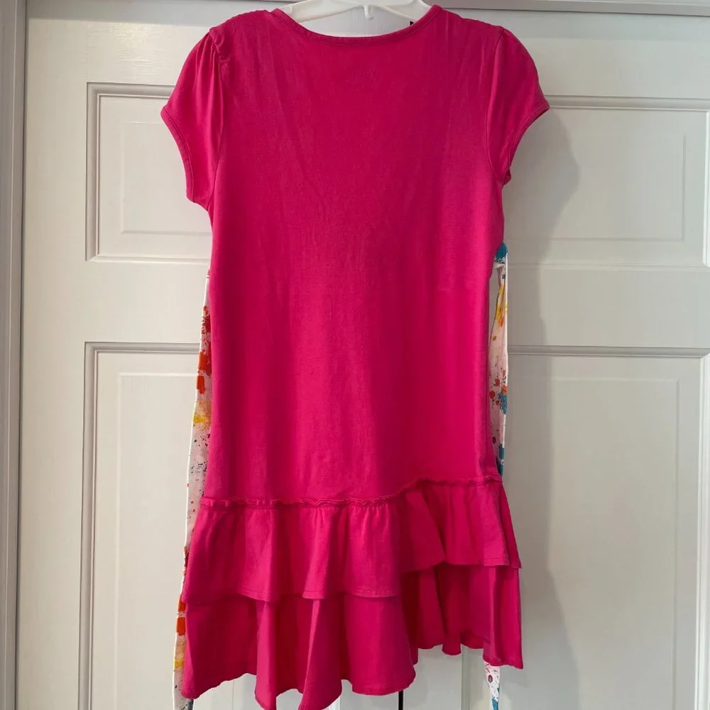 Justice Girls Pink Short Sleeve Dress Tiered Layers Tie Back Bow Size 12 M